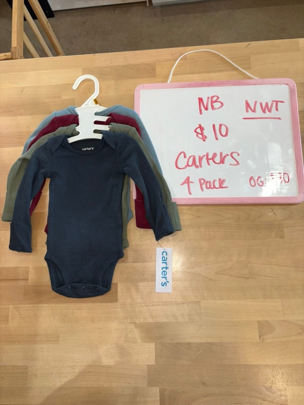 Carter's 4-Pack Long Sleeve Ribbed Bodysuits - Navy, Olive, Burgundy, Light Blue